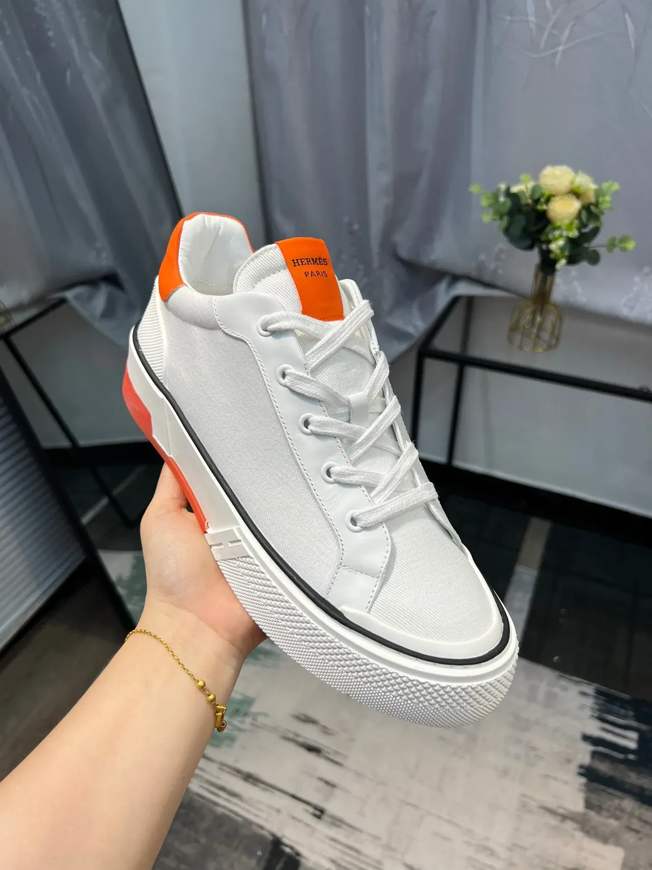 Hermès H-Sneaker White Orange Lifestyle Sneaker 6
