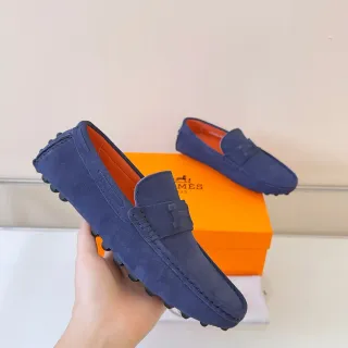 Hermès H-Strap Loafer Camurça Navy Orange Detalhe Superior