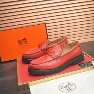 Hermès H-Strap Loafer Cuero Granulado Rojo y Negro