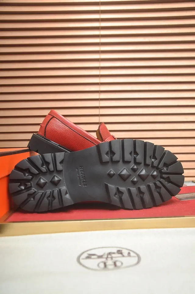 Hermès H-Strap Loafer Red Black Pebbled Leather Loafer 3