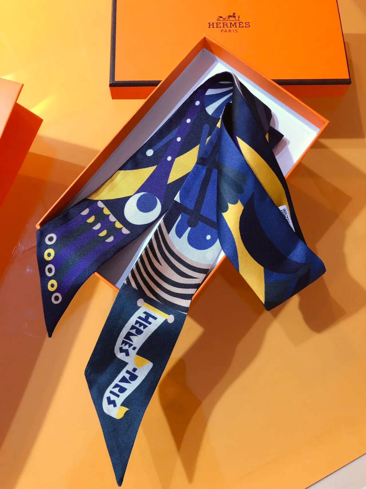 Hermès Multicolor Printed Geometric Motifs Bold Color Blocking Silk Scarf 5