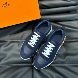 Hermès Navy White Suede And Leather Upper Flat Laces Lifestyle Sneakers