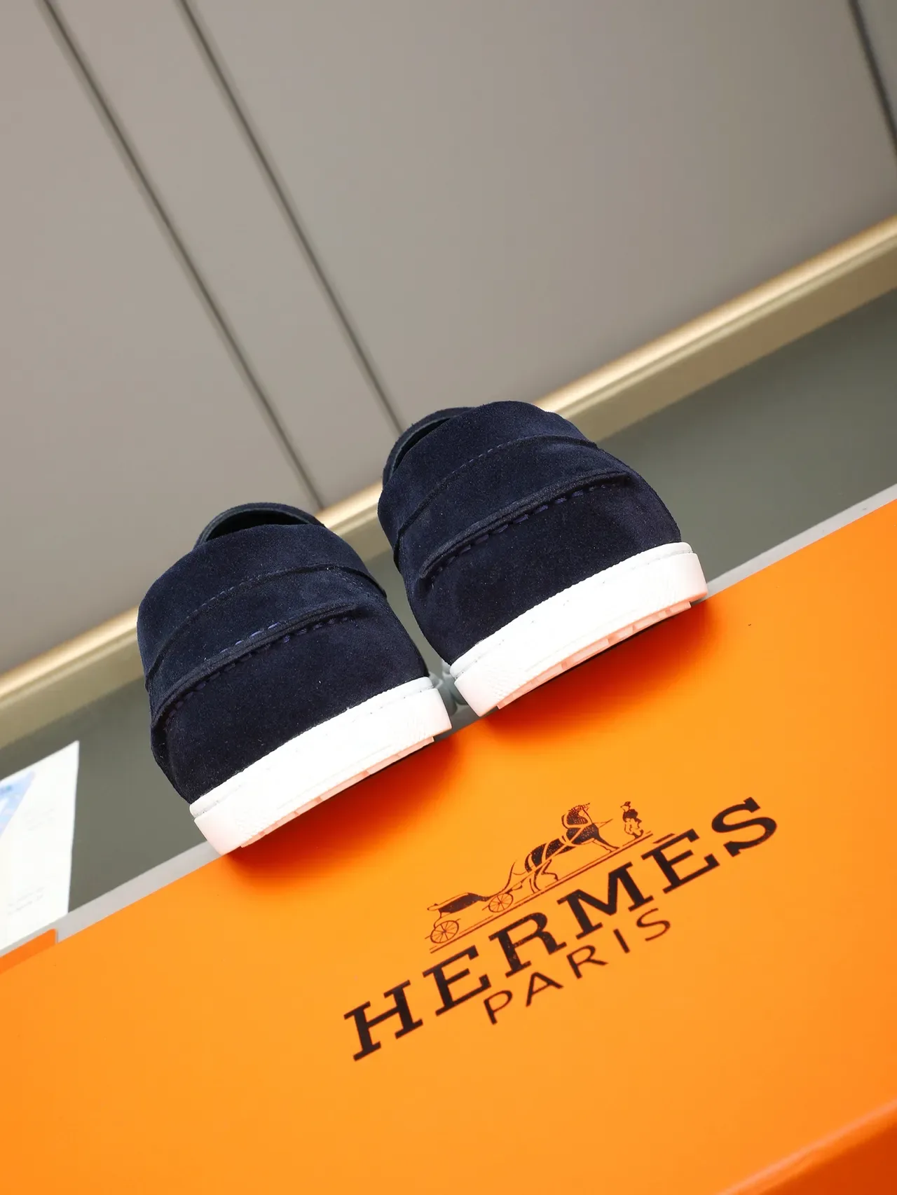 Hermès Navy White Suede Rubber Sole Loafer 3