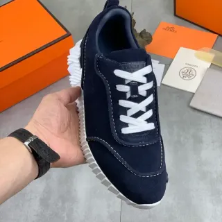 Hermès Navy White Suede Upper Ridged Sole Lifestyle Sneakers