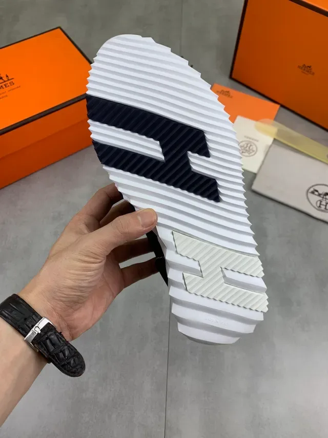 Hermès Navy White Suede Upper Ridged Sole Lifestyle Sneakers 2