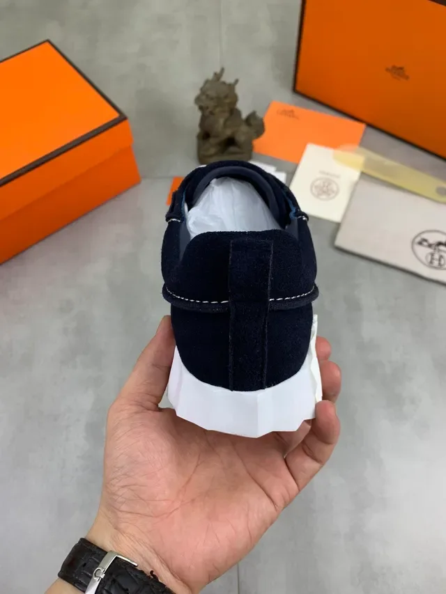 Hermès Navy White Suede Upper Ridged Sole Lifestyle Sneakers 3