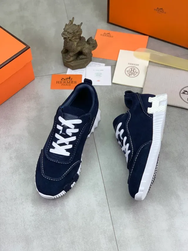 Hermès Navy White Suede Upper Ridged Sole Lifestyle Sneakers 5