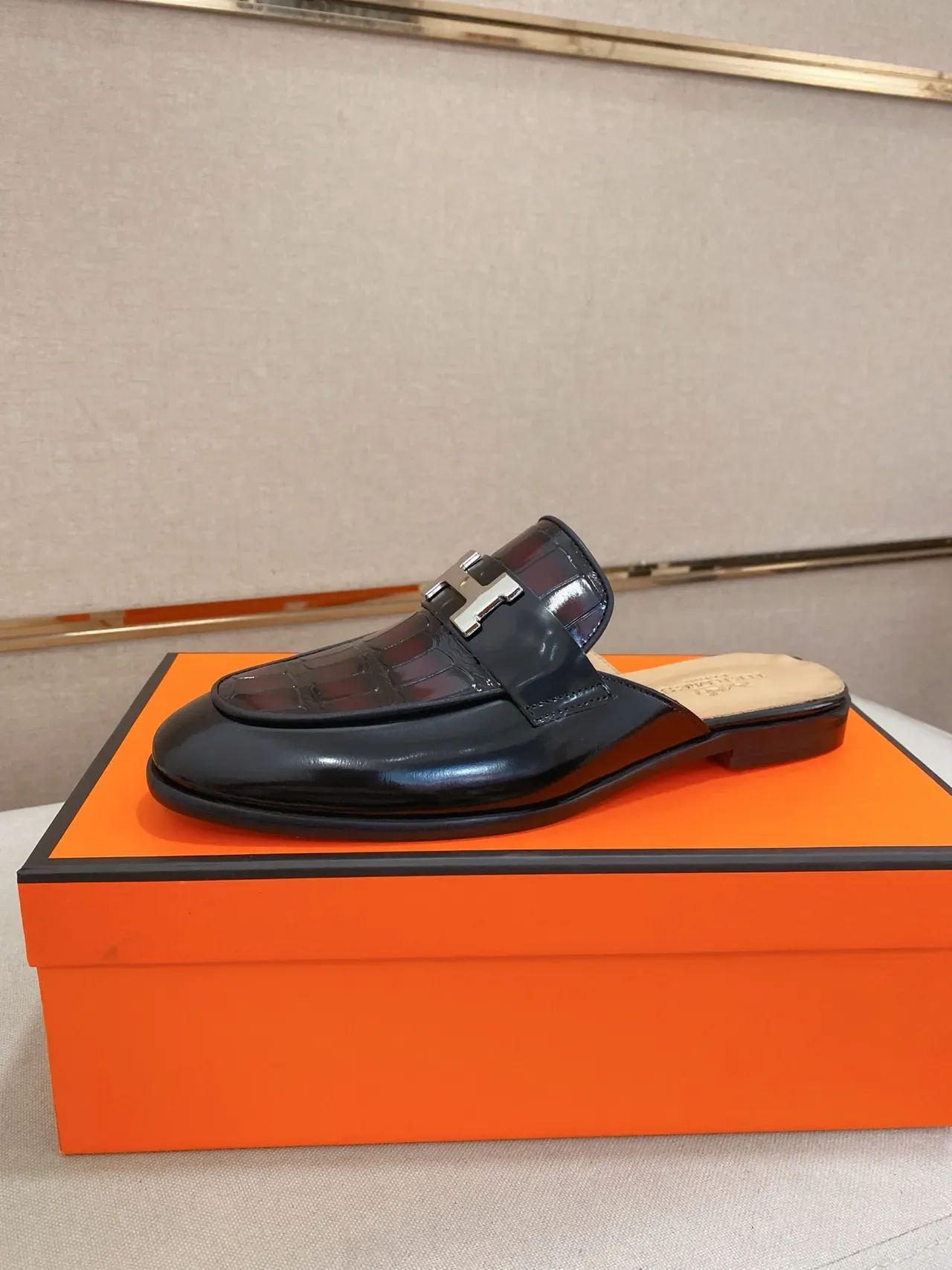 Hermès Oran Black Brown Backless Mule H-Buckle Hardware Loafer 11