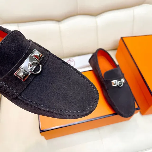 Hermès Oran أحذية لوفرز سوداء من السويدي مع هورس بيت 4