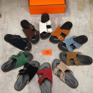 Hermès Oran ডাবল স্ট্র্যাপ সুয়েড স্লাইড ক্যাজুয়াল স্যান্ডালস