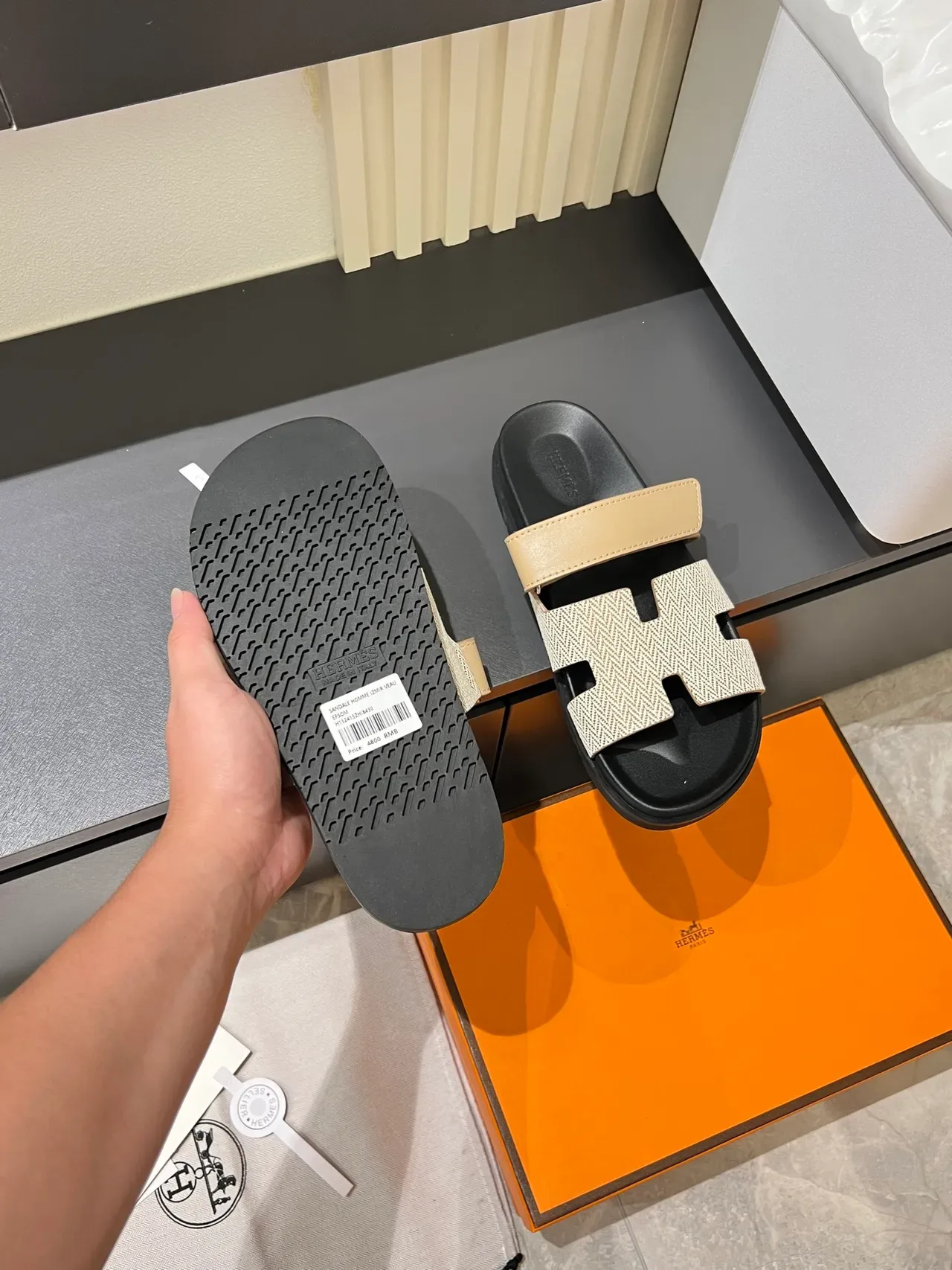 Hermès Oran Herringbone Strap Slippers 2
