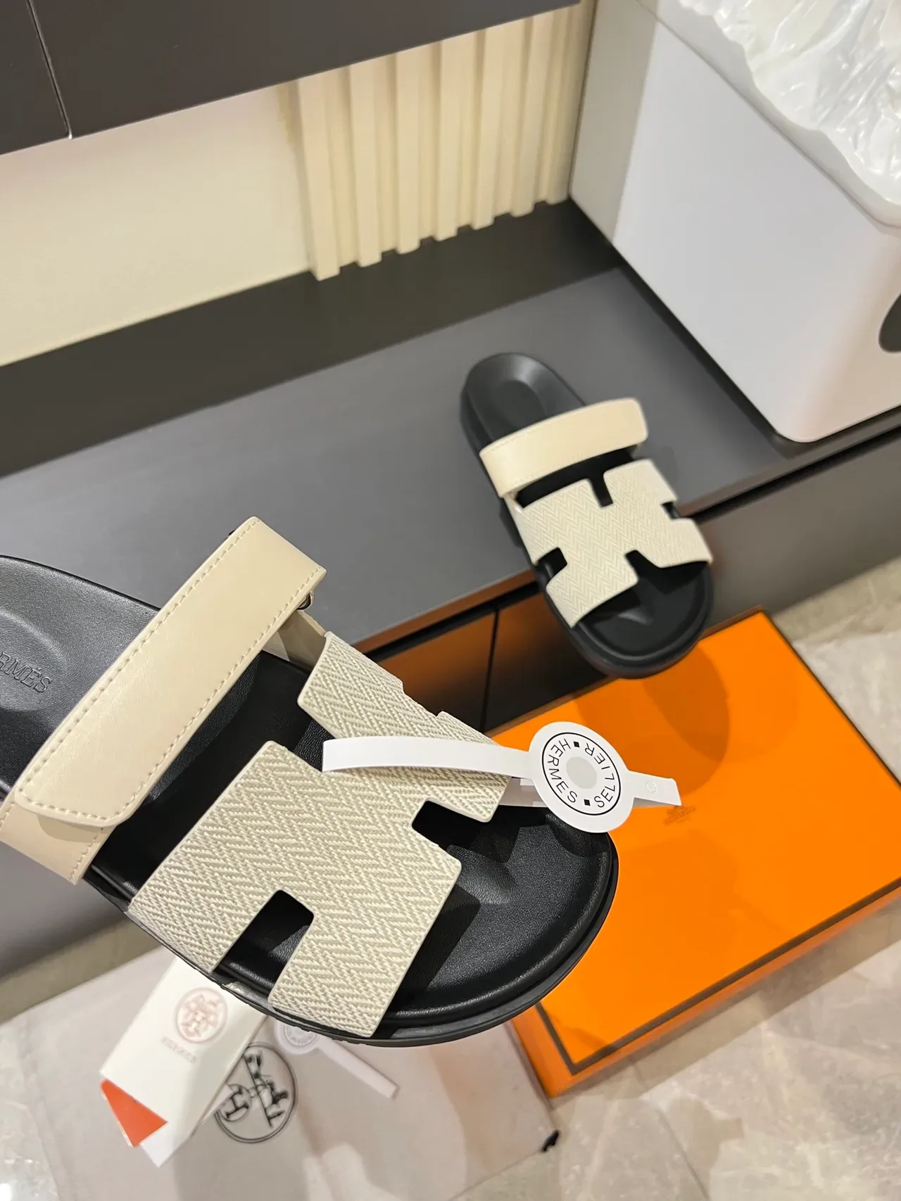 Hermès Oran Herringbone Strap Slippers 4