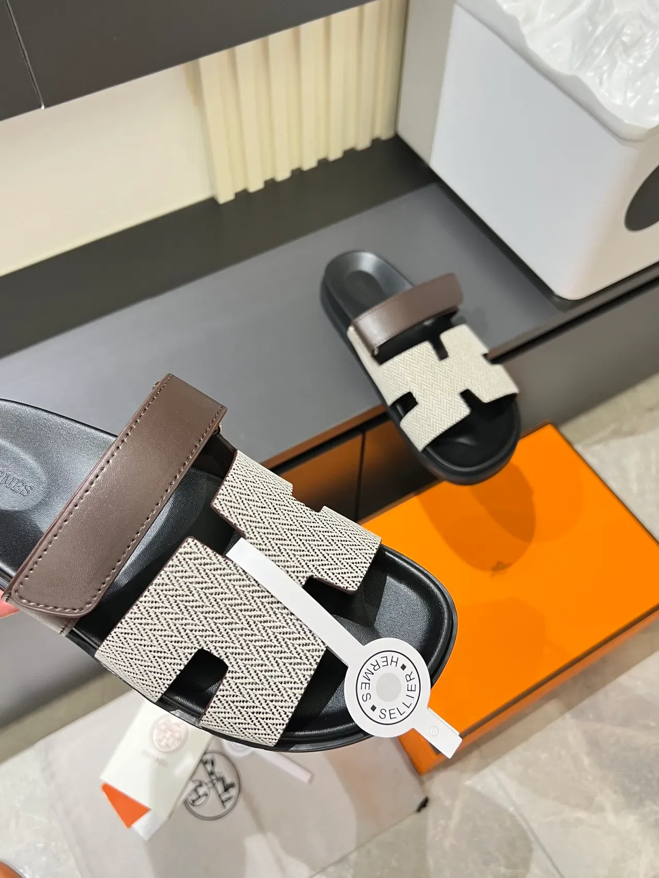Hermès Oran Herringbone Strap Slippers 6
