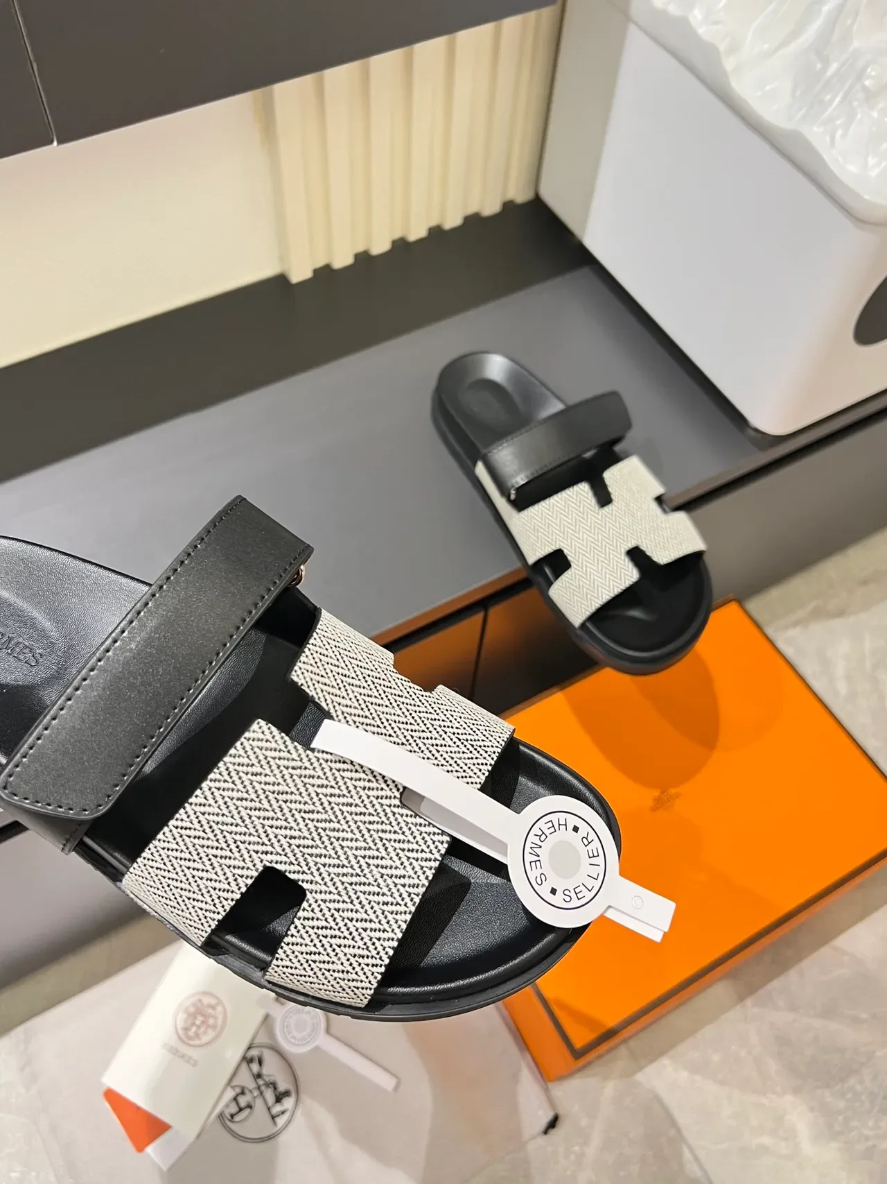 Hermès Oran Herringbone Strap Slippers 7
