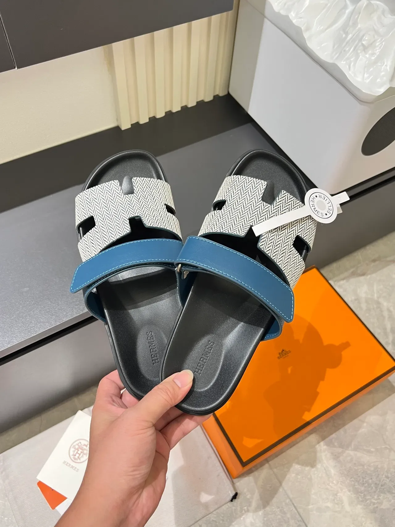 Hermès Oran Herringbone Strap Slippers 8