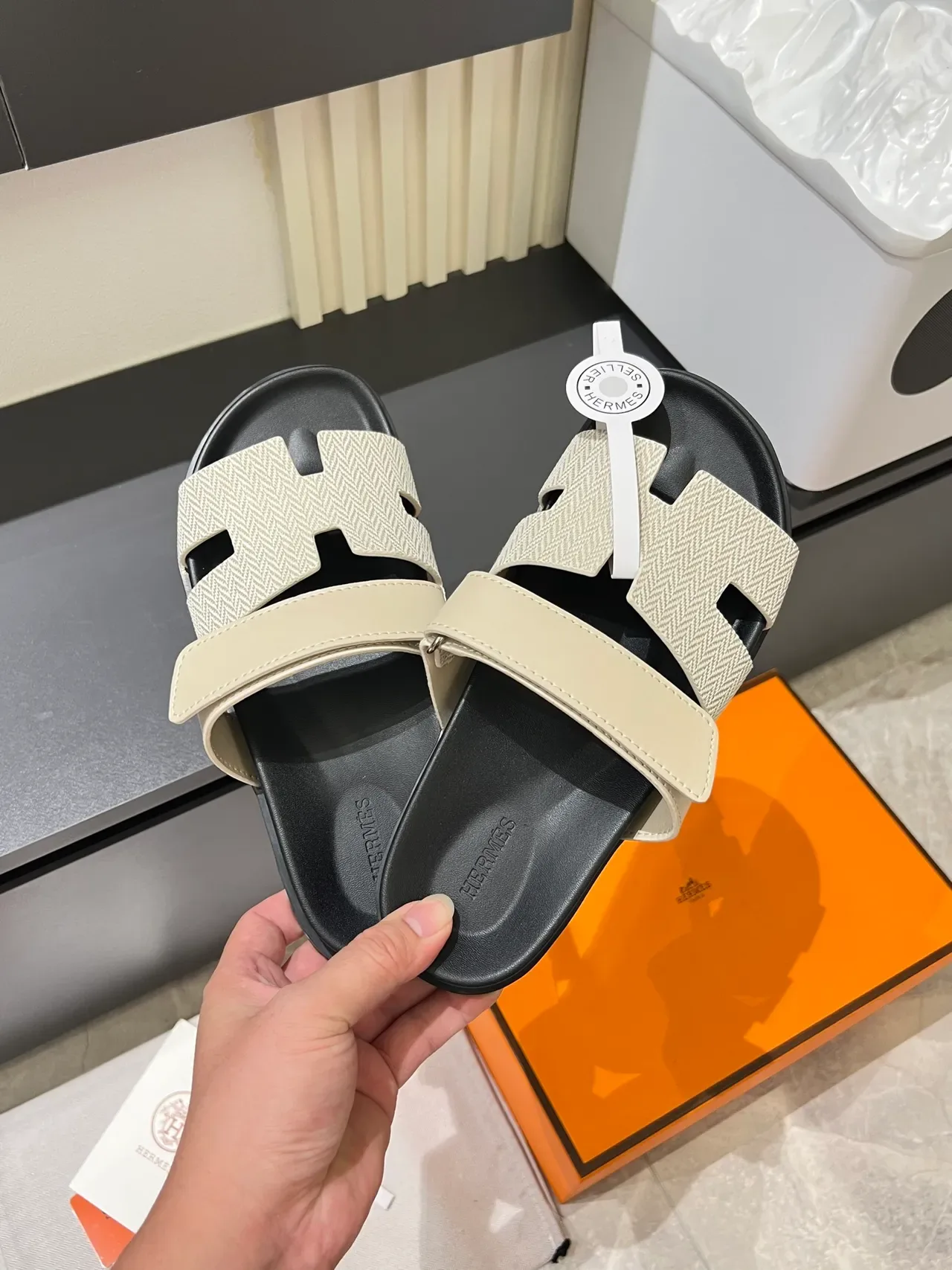 Hermès Oran Herringbone Strap Slippers 9