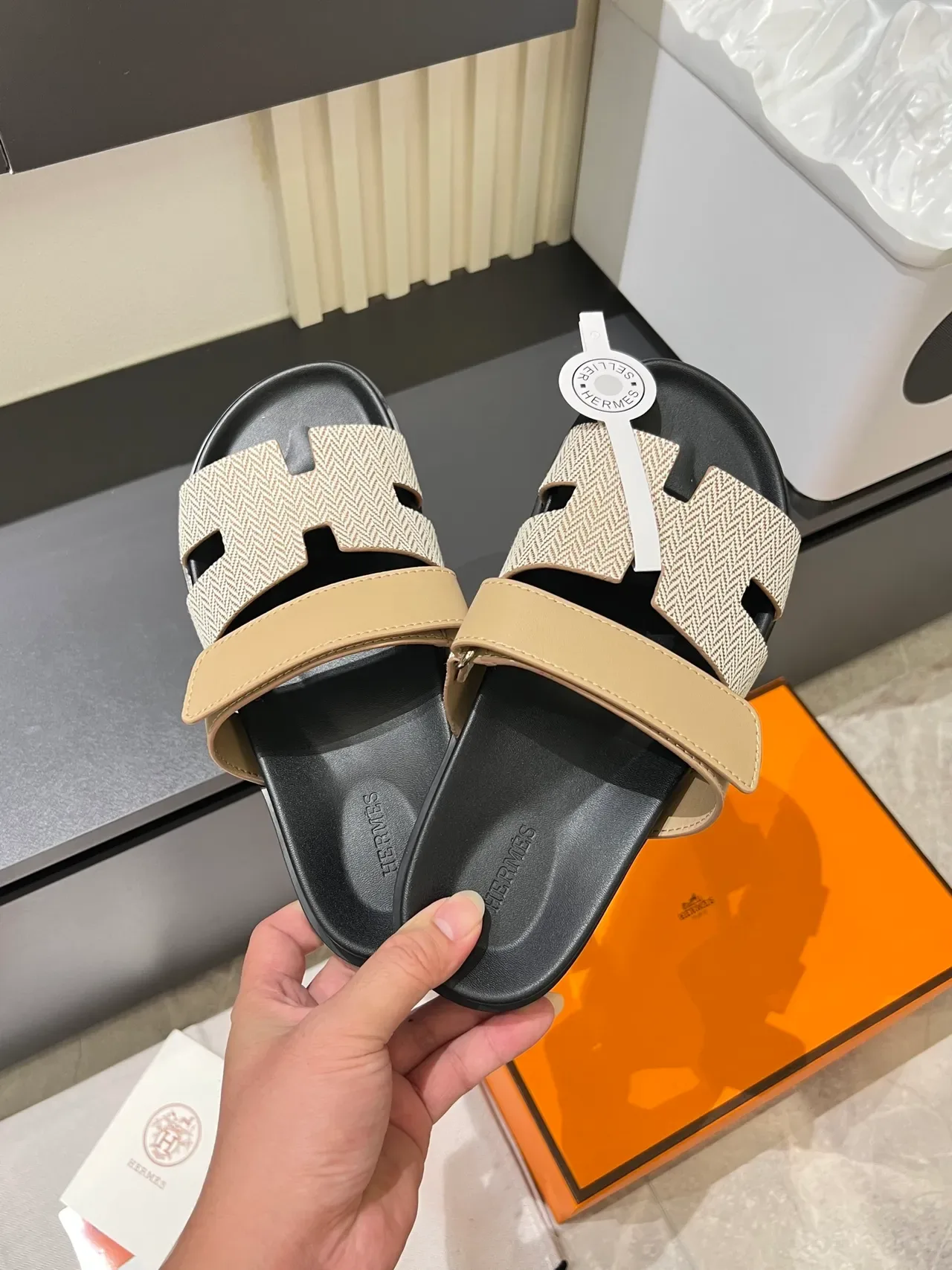 Hermès Oran Herringbone Strap Slippers 10