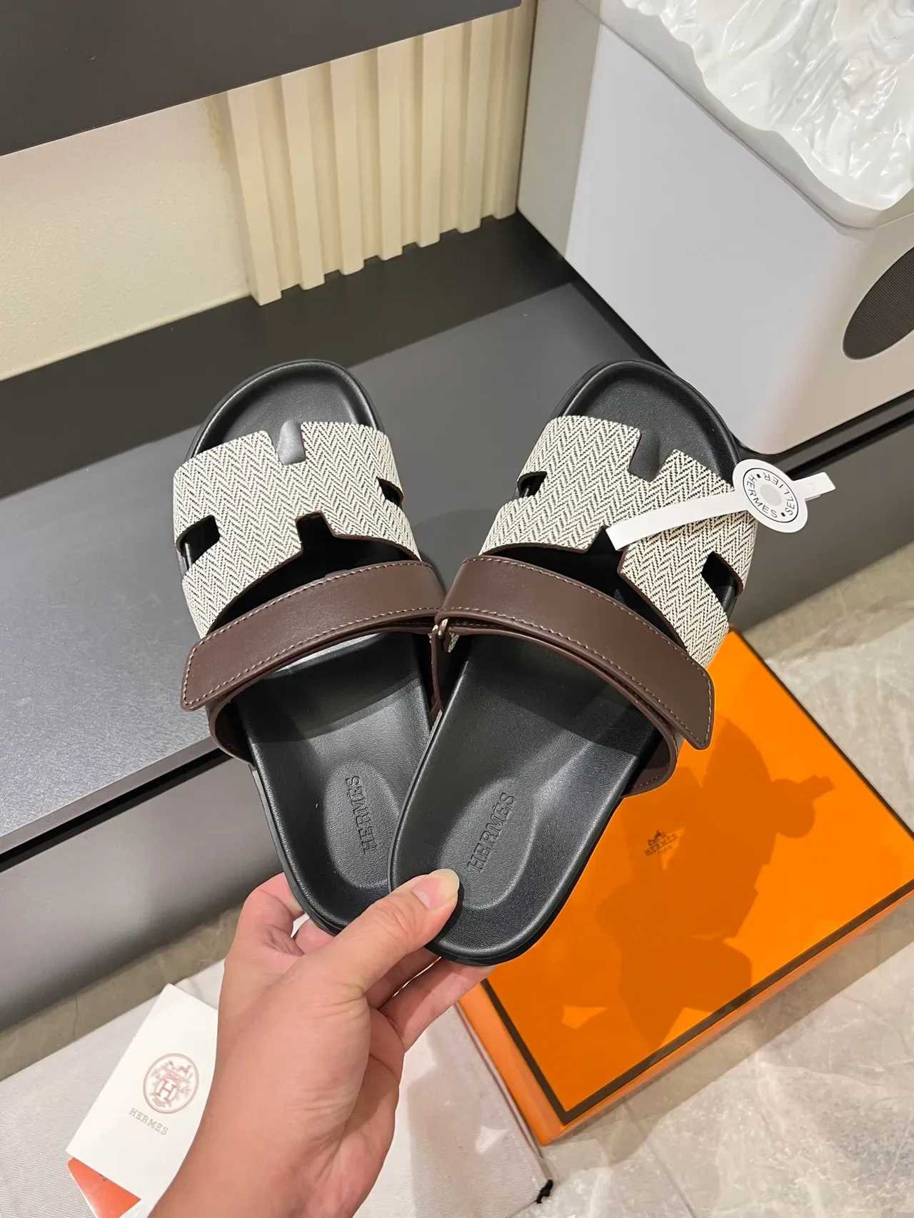 Hermès Oran Herringbone Strap Slippers 11