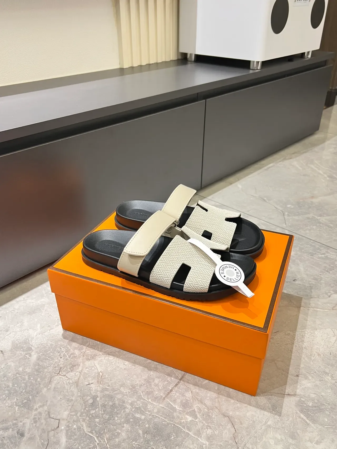 Hermès Oran Herringbone Strap Slippers 14