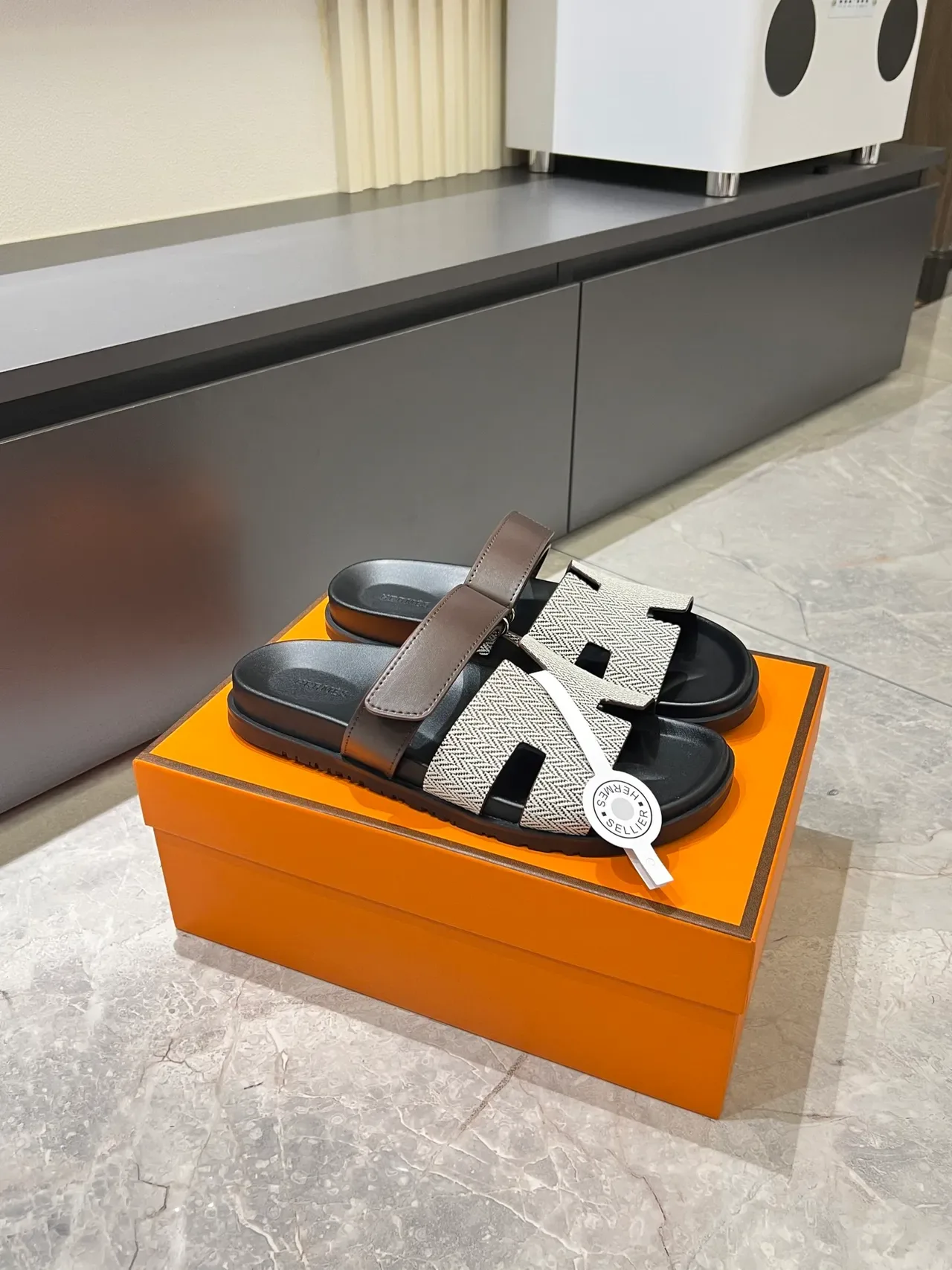 Hermès Oran Herringbone Strap Slippers 16