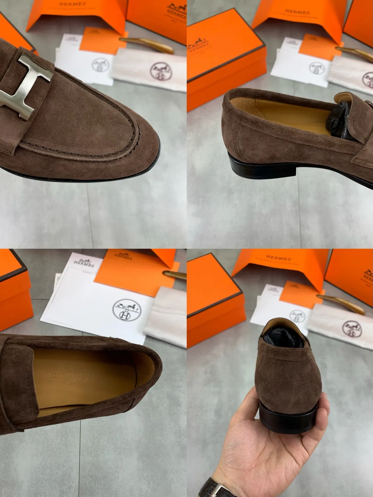 Hermès Oran भूरी सुड H-Buckle लोफर 3