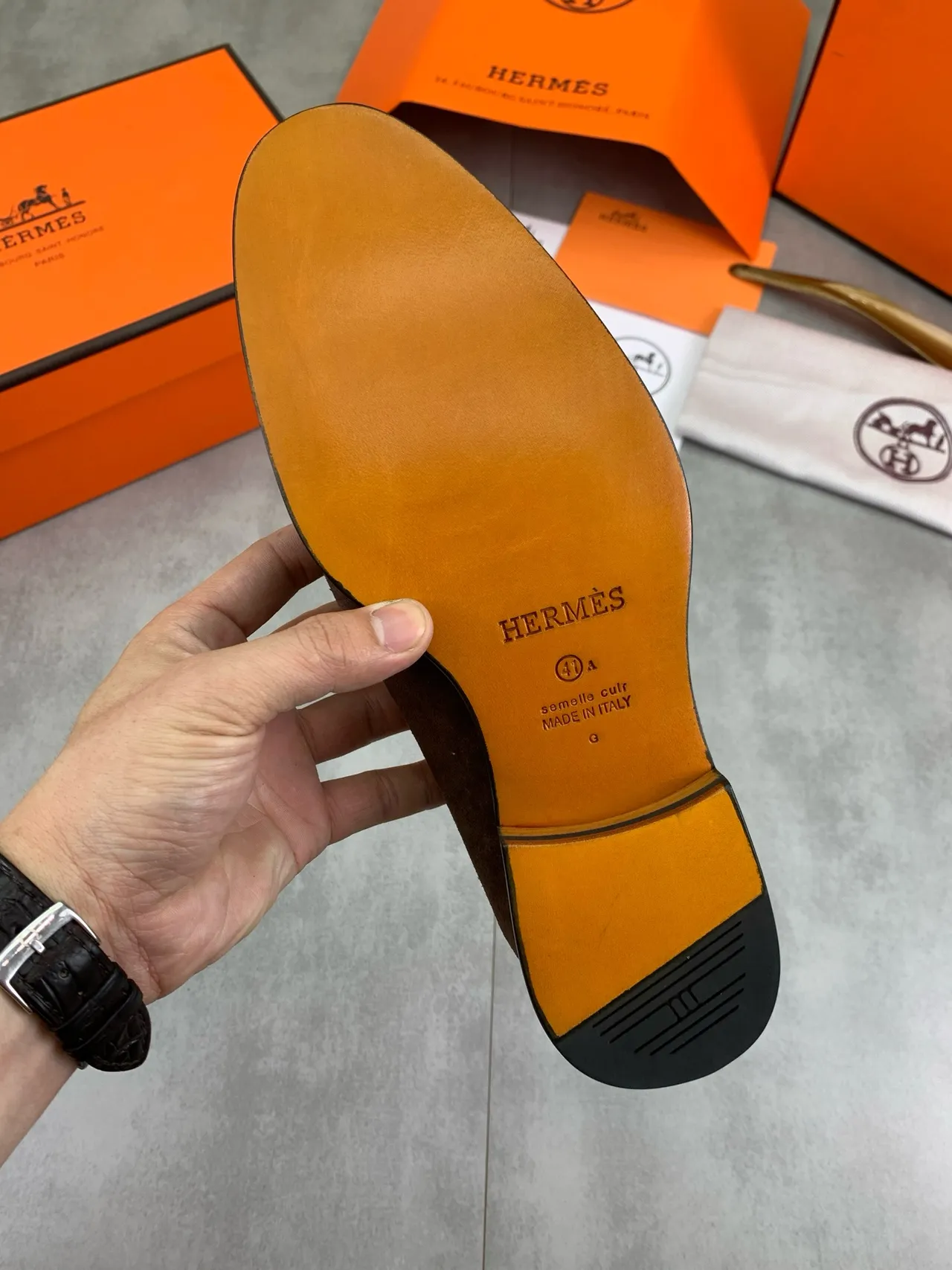Hermès Oran भूरी सुड H-Buckle लोफर 4