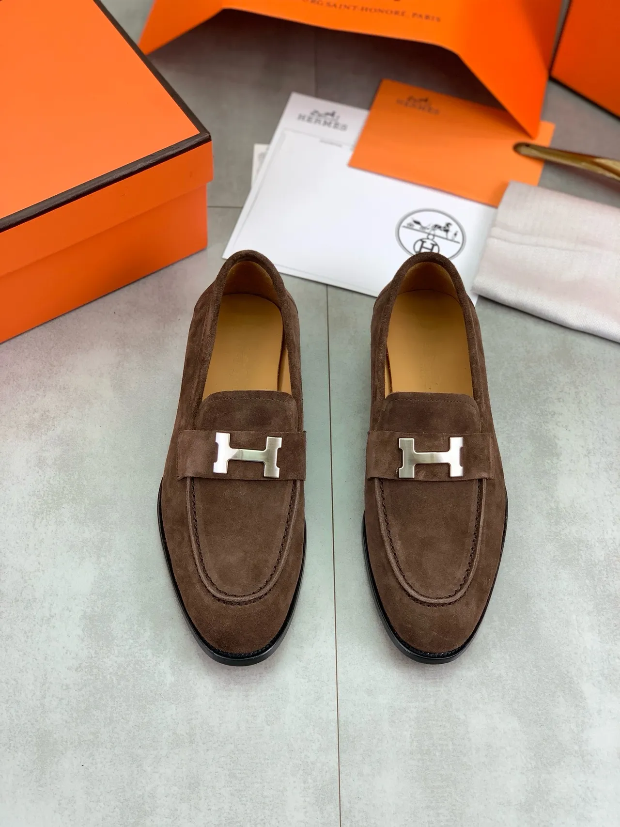 Hermès Oran भूरी सुड H-Buckle लोफर 5