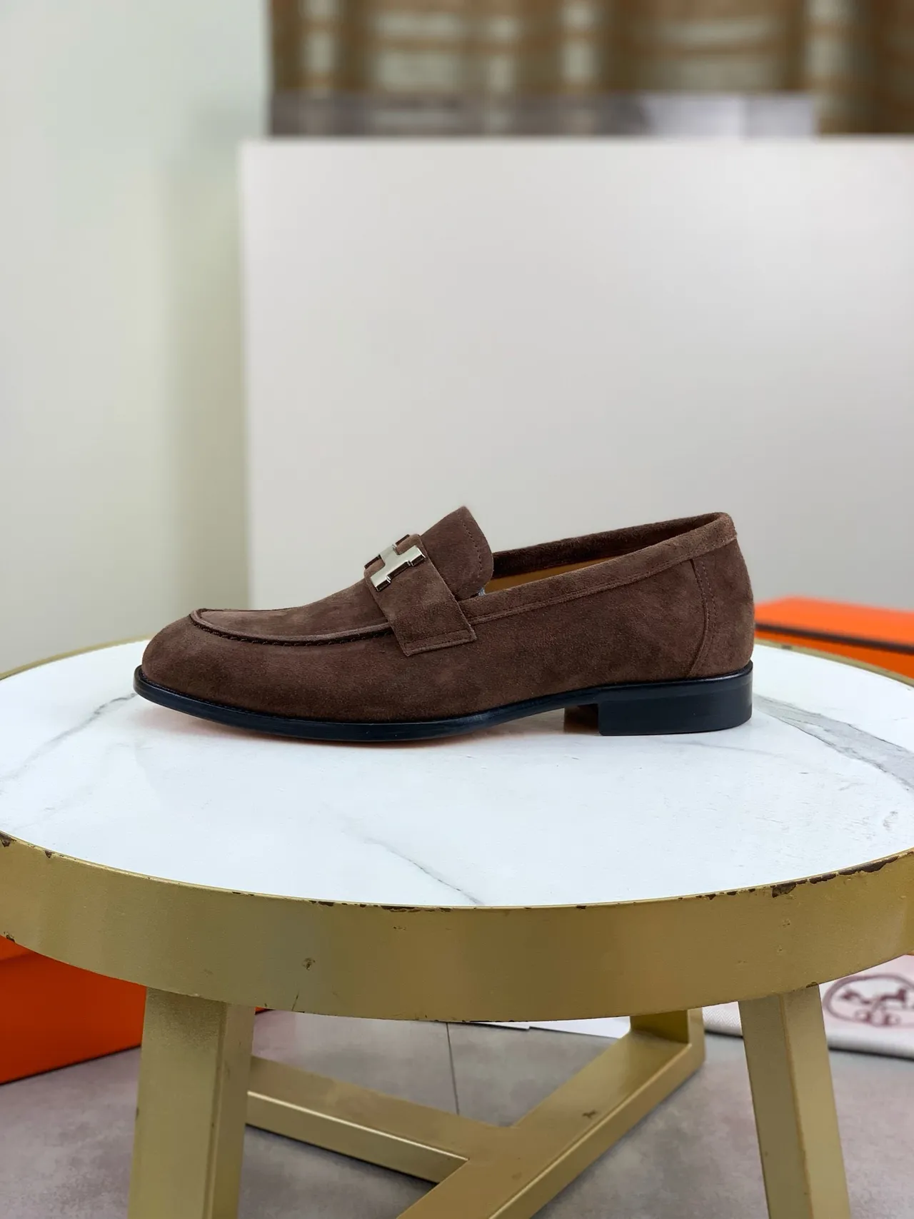 Hermès Oran भूरी सुड H-Buckle लोफर 6