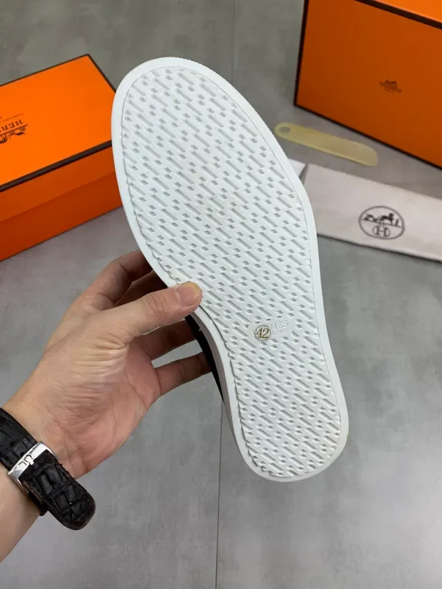 Hermès Oran Navy White Suede H-Buckle Strap Loafer 2