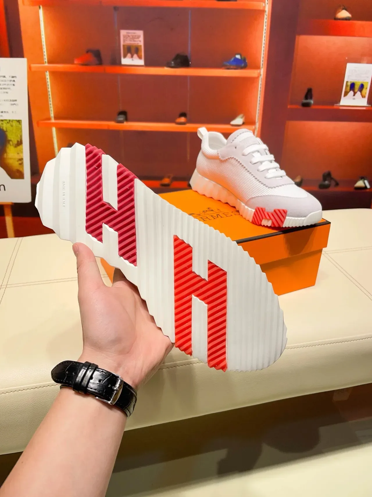 Hermès Oran Sneaker Light Gray White Red Lifestyle Sneakers 3