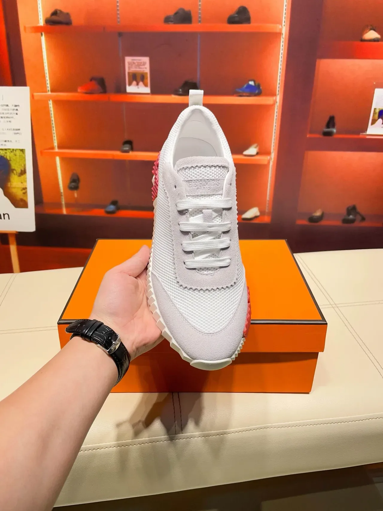 Hermès Oran Sneaker Light Gray White Red Lifestyle Sneakers 4