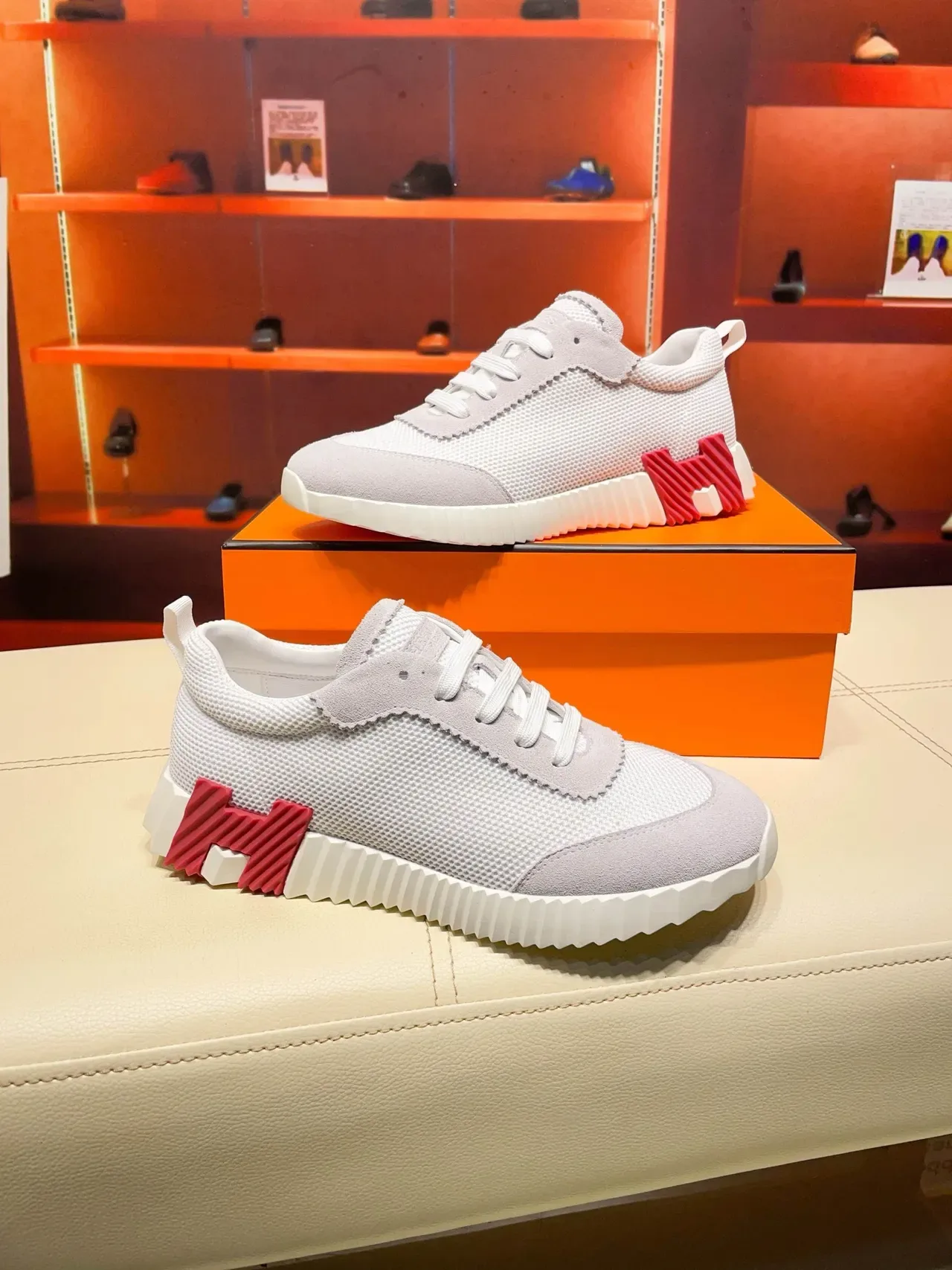 Hermès Oran Sneaker Light Gray White Red Lifestyle Sneakers 5