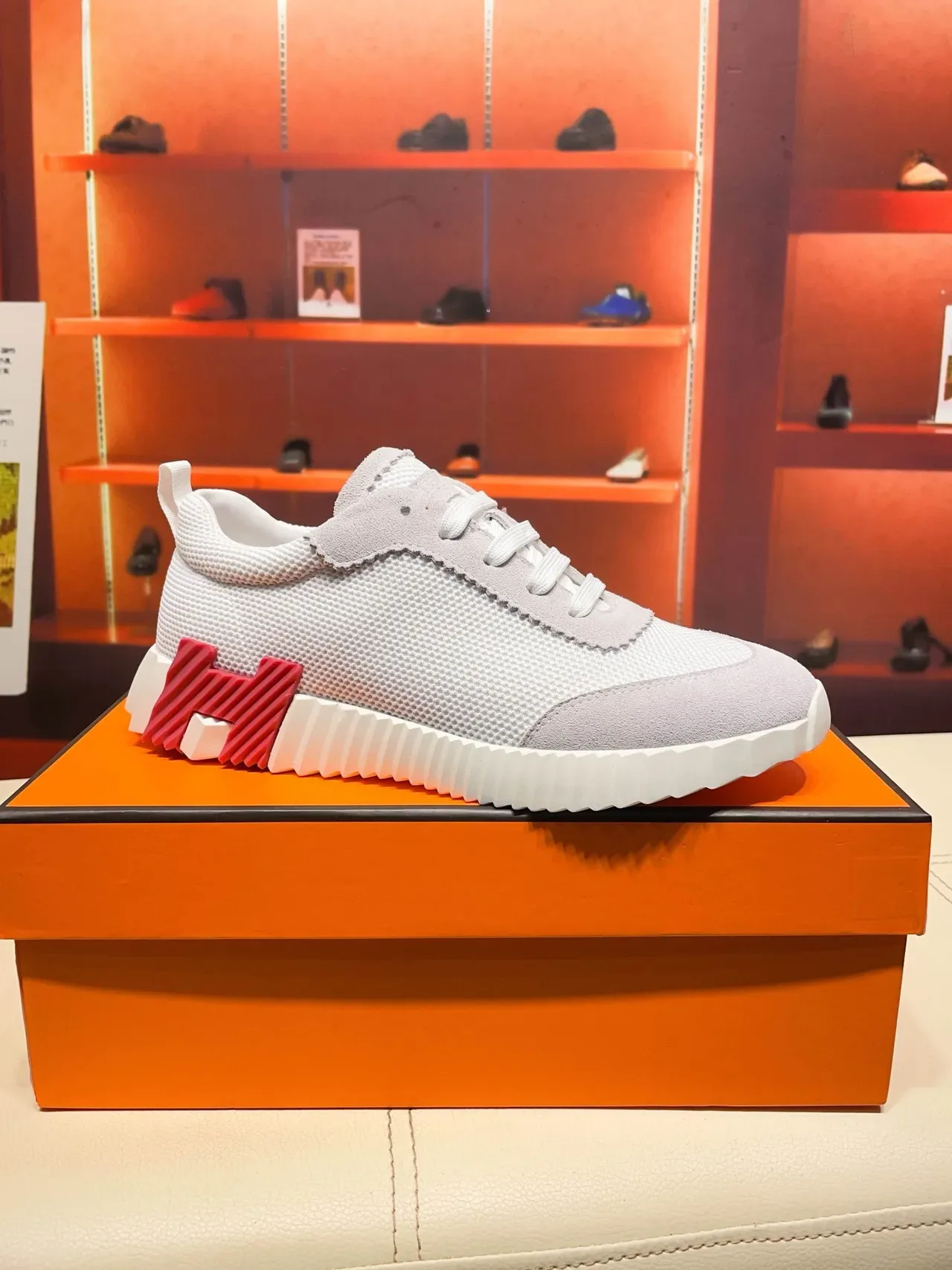 Hermès Oran Sneaker Light Gray White Red Lifestyle Sneakers 6