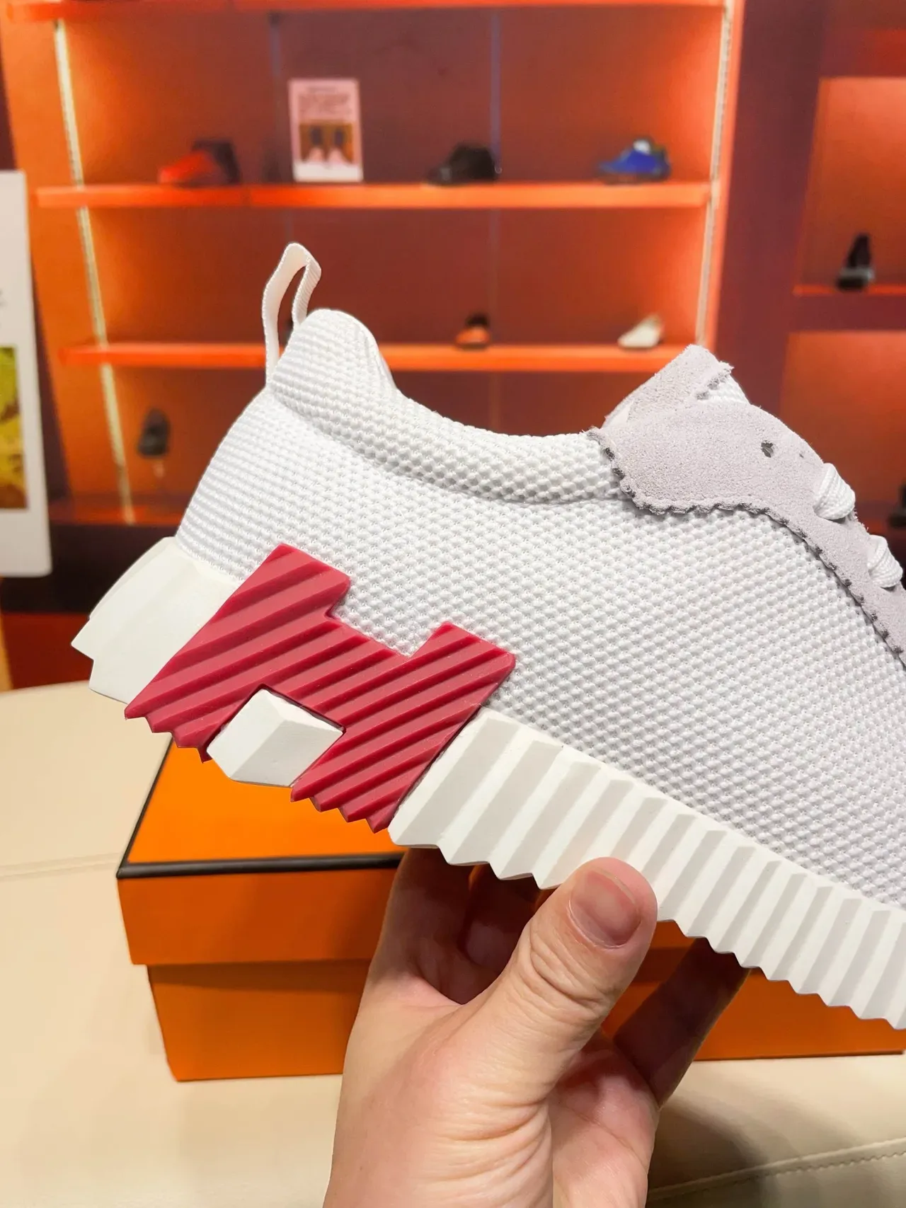 Hermès Oran Sneaker Light Gray White Red Lifestyle Sneakers 7