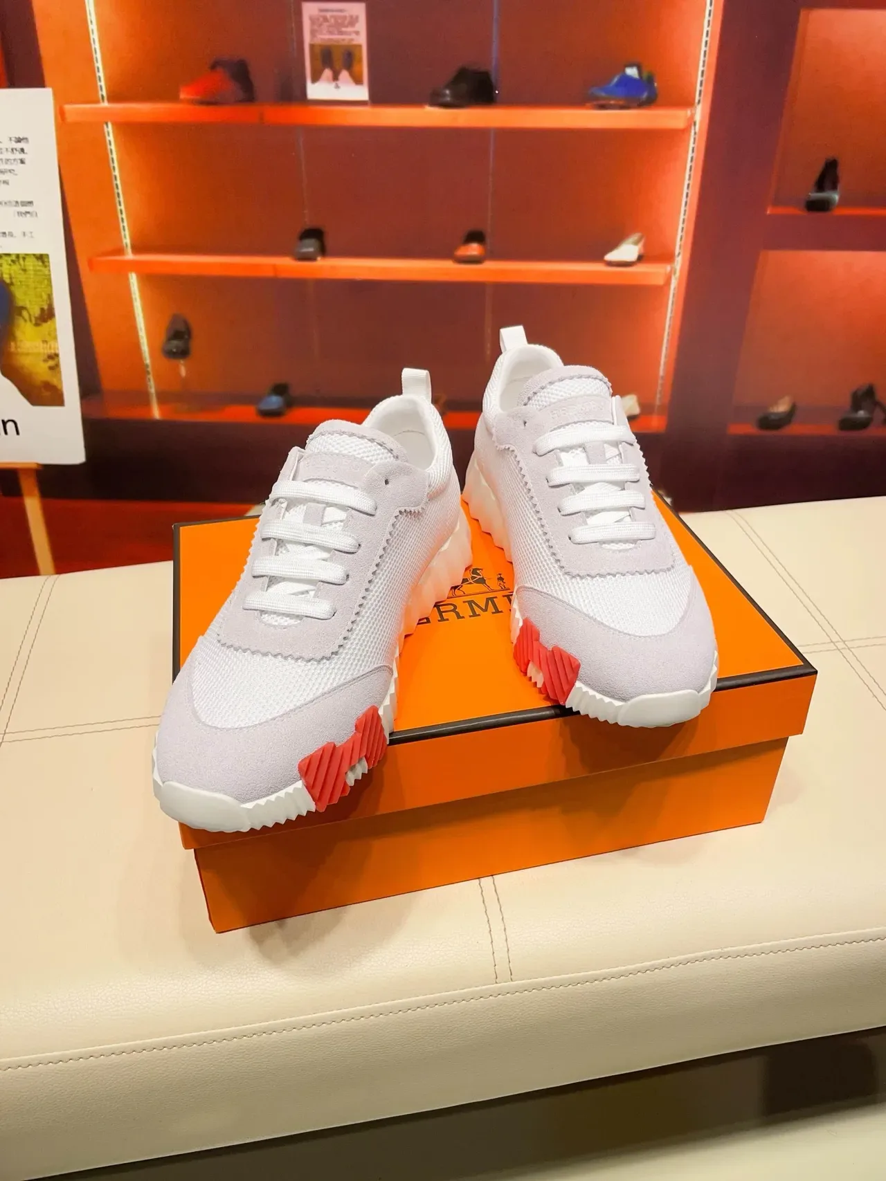 Hermès Oran Sneaker Light Gray White Red Lifestyle Sneakers 8
