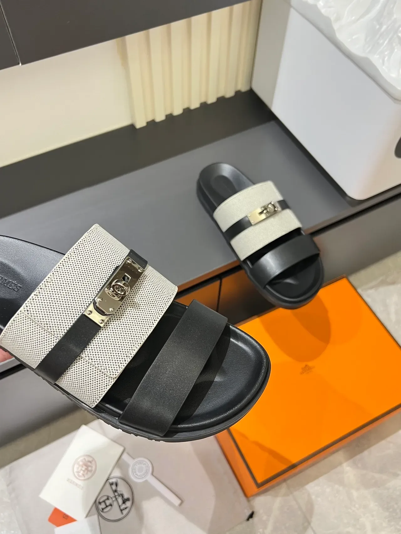 Hermès Oran Two-Strap Slide Slippers 6