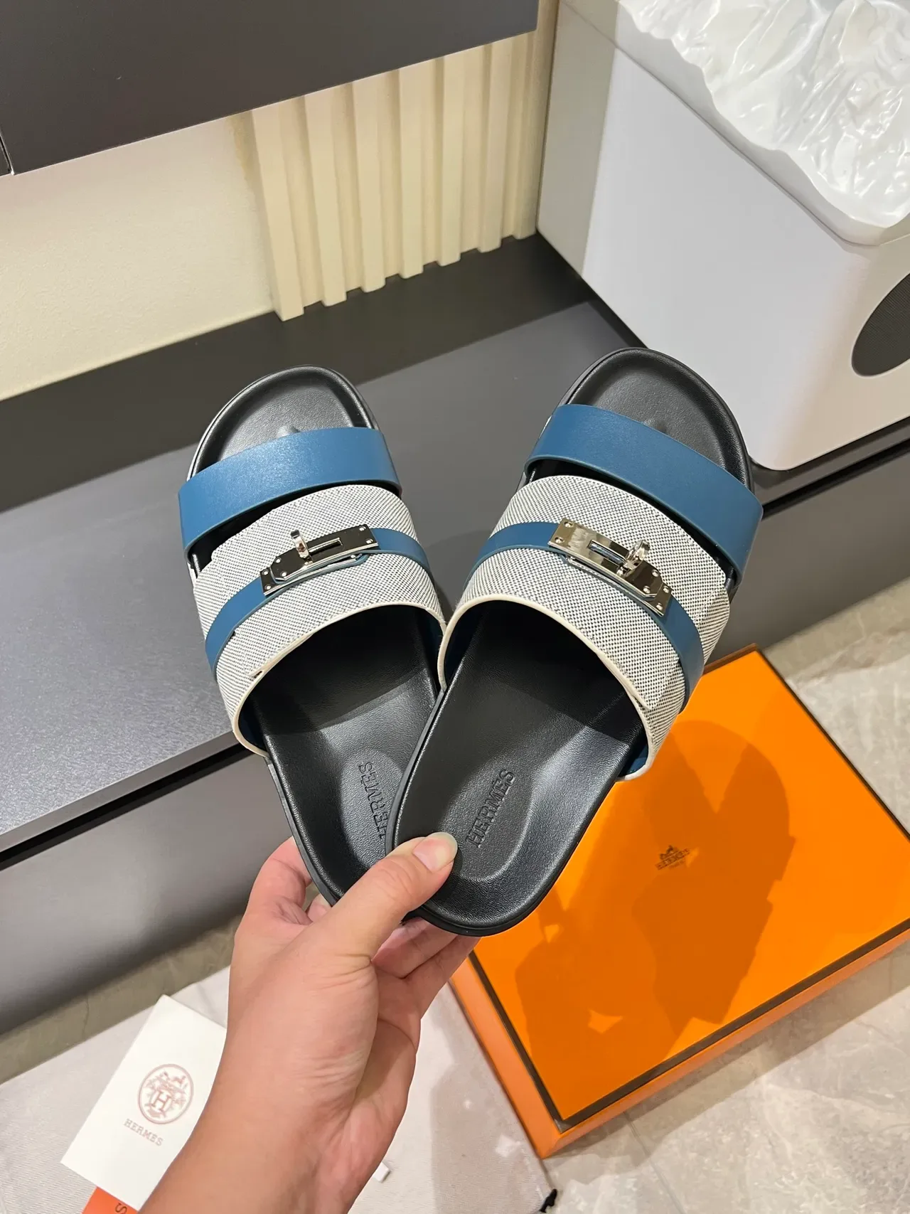 Hermès Oran Two-Strap Slide Slippers 8