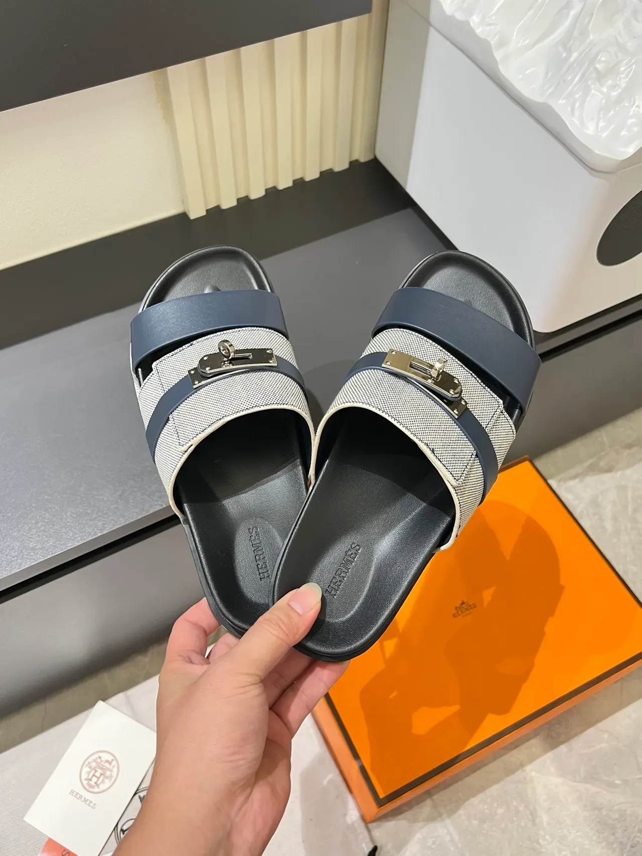 Hermès Oran Two-Strap Slide Slippers 9