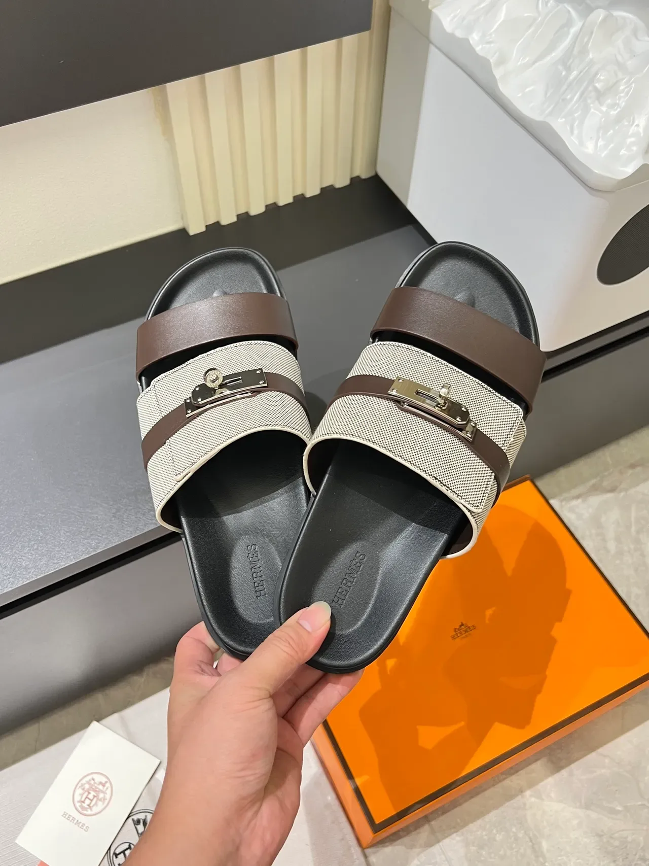 Hermès Oran Two-Strap Slide Slippers 12