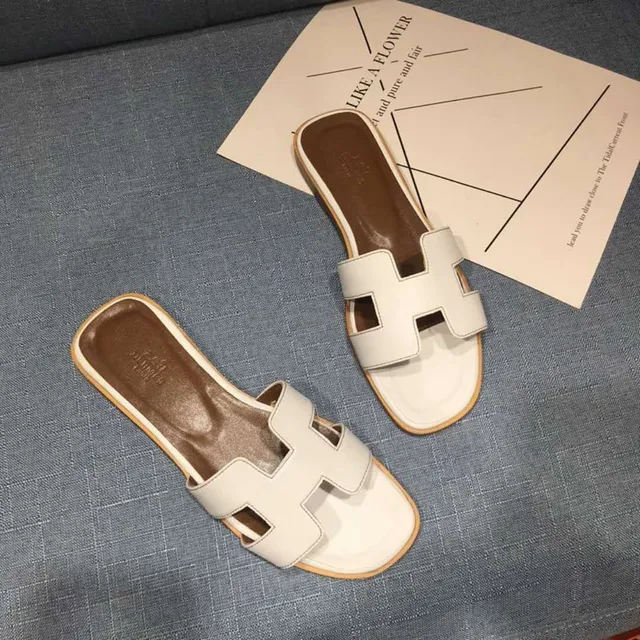 Hermès Oran White Leather H-Strap Slippers 5