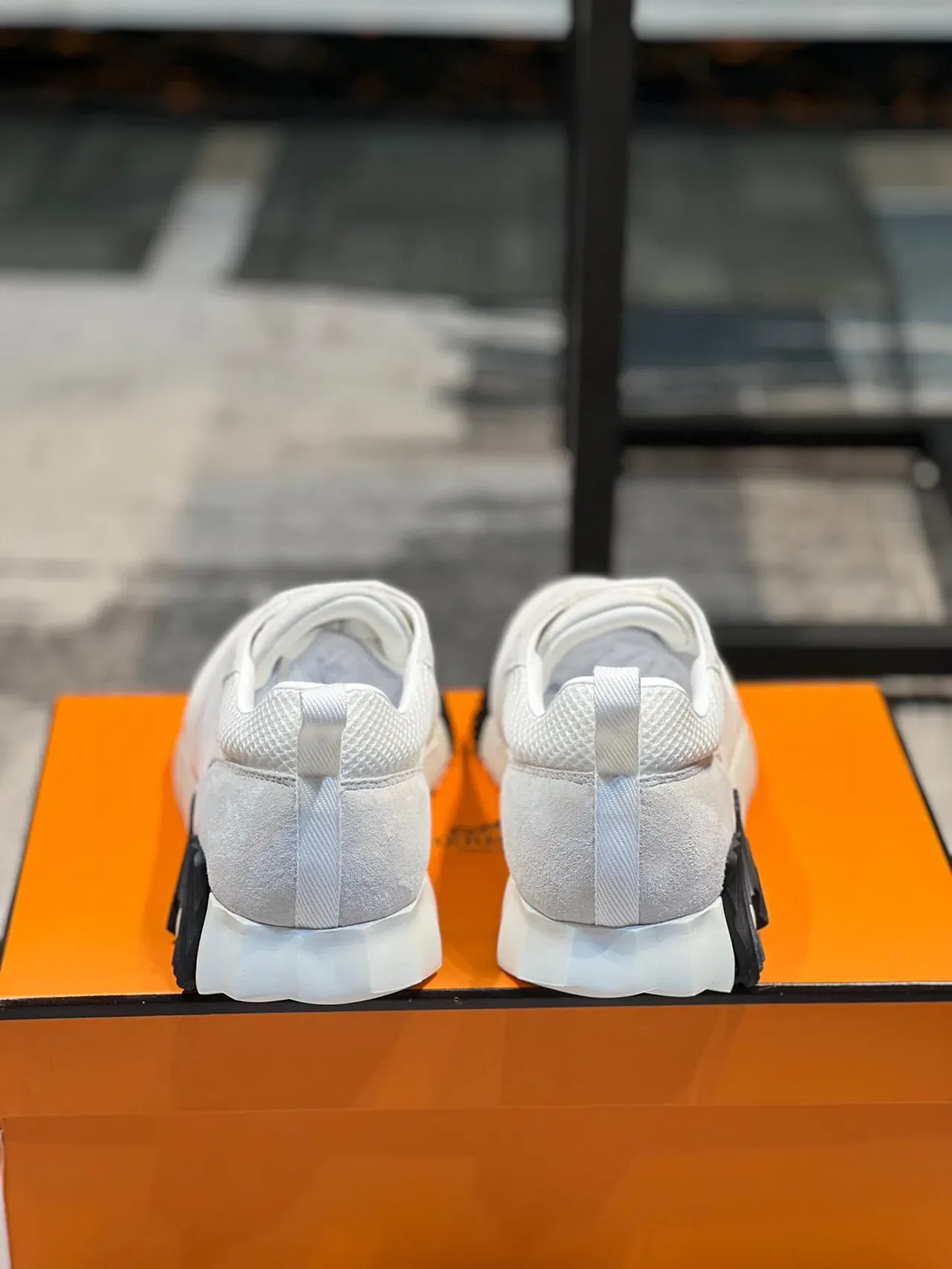 Hermès White Black Mesh-Suede Hybrid Upper Sculpted Ridged Midsole Sneakers 2