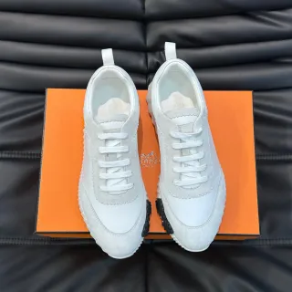 Hermès Blanco Negro Paneles de Borde Scalloped Mezcla de Ante y Cuero Liso Sneakers Lifestyle