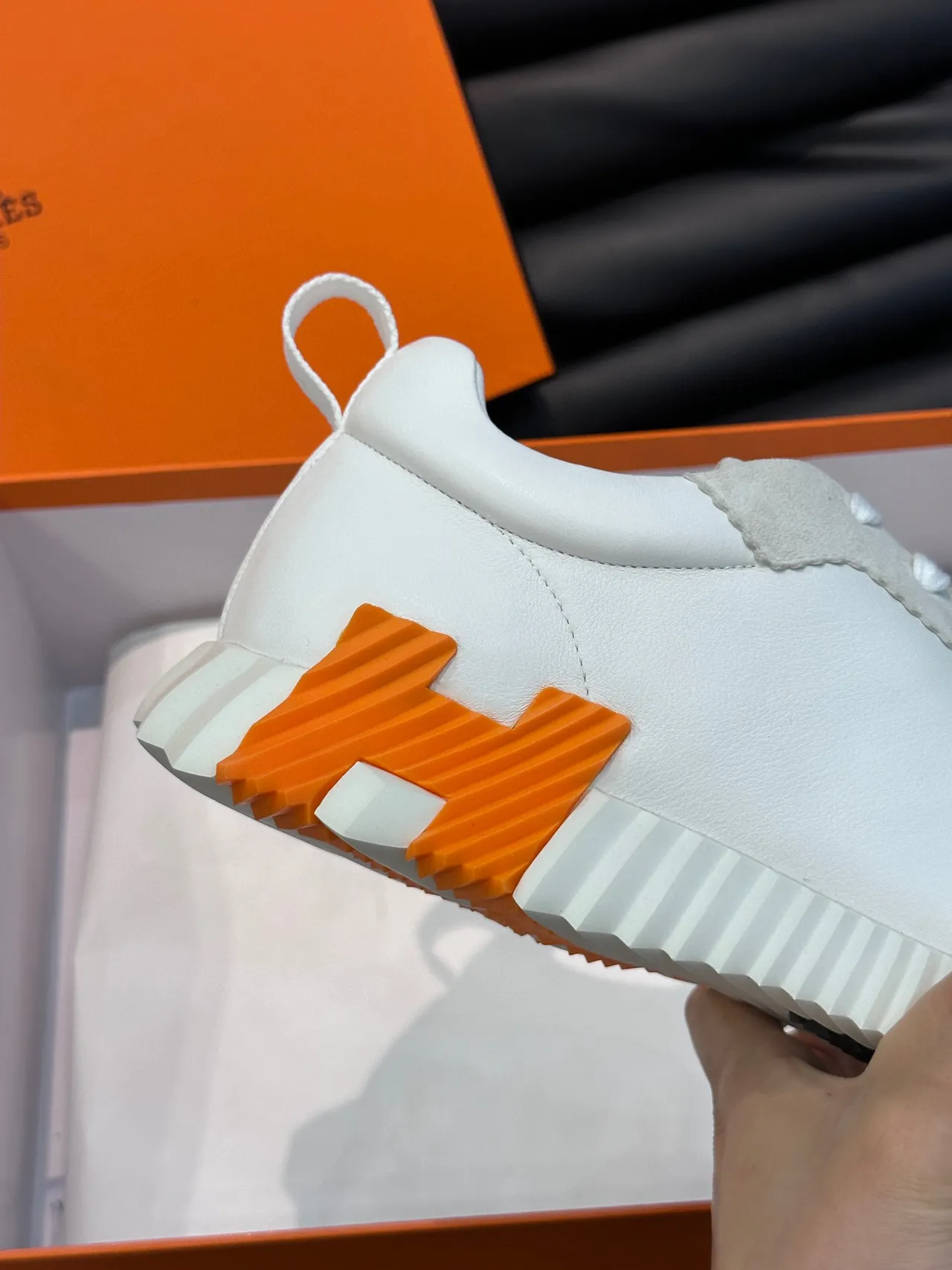 Hermès White Black Scalloped-Edge Panels Mixed Suede And Smooth Leather Lifestyle Sneakers 2