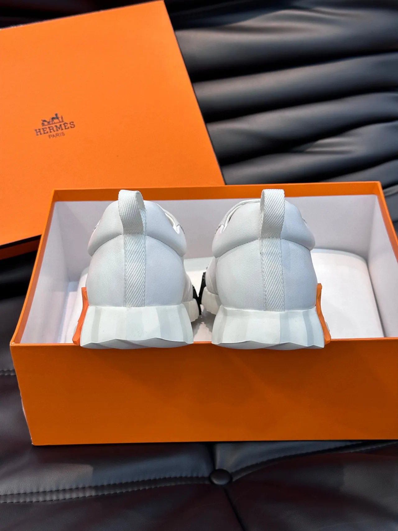 Hermès White Black Scalloped-Edge Panels Mixed Suede And Smooth Leather Lifestyle Sneakers 6