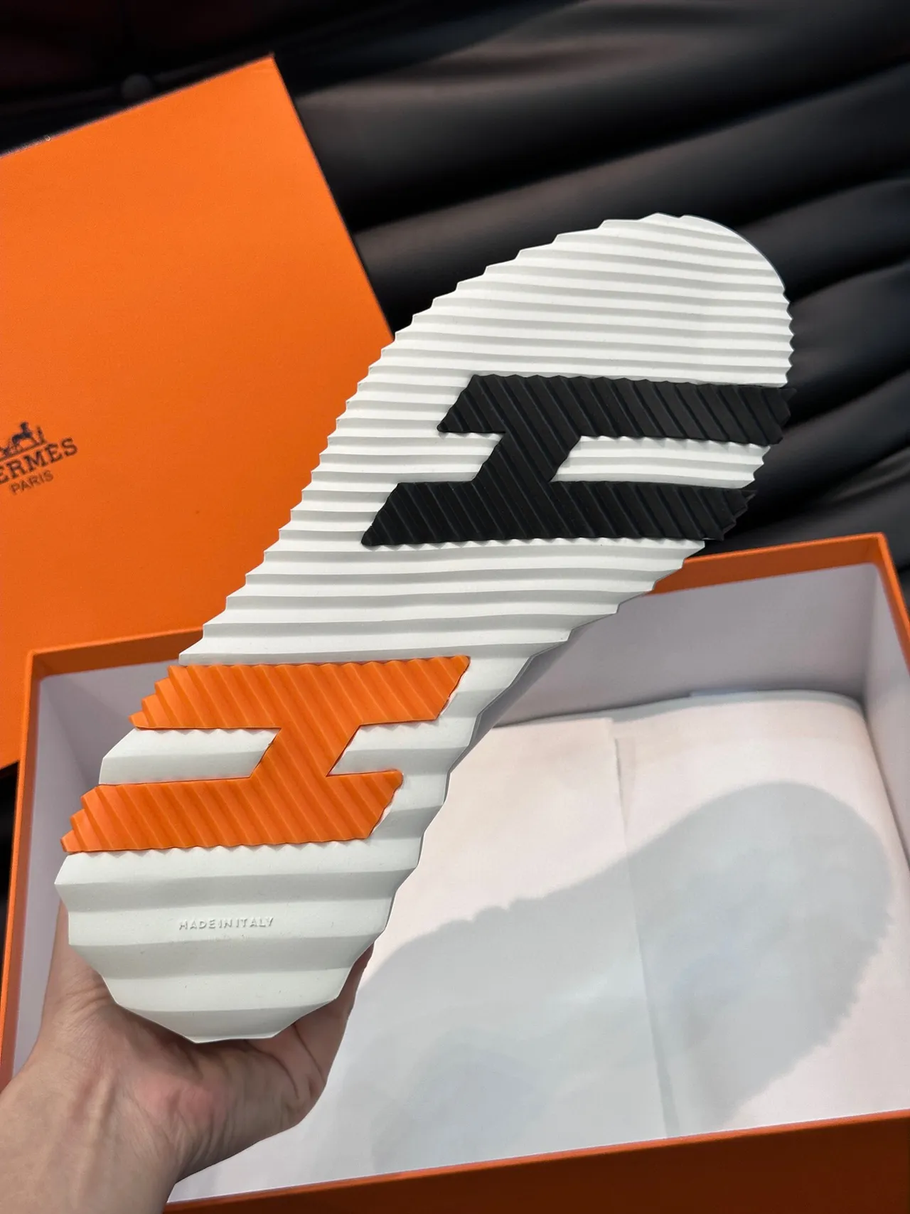 Hermès White Black Scalloped-Edge Panels Mixed Suede And Smooth Leather Lifestyle Sneakers 8