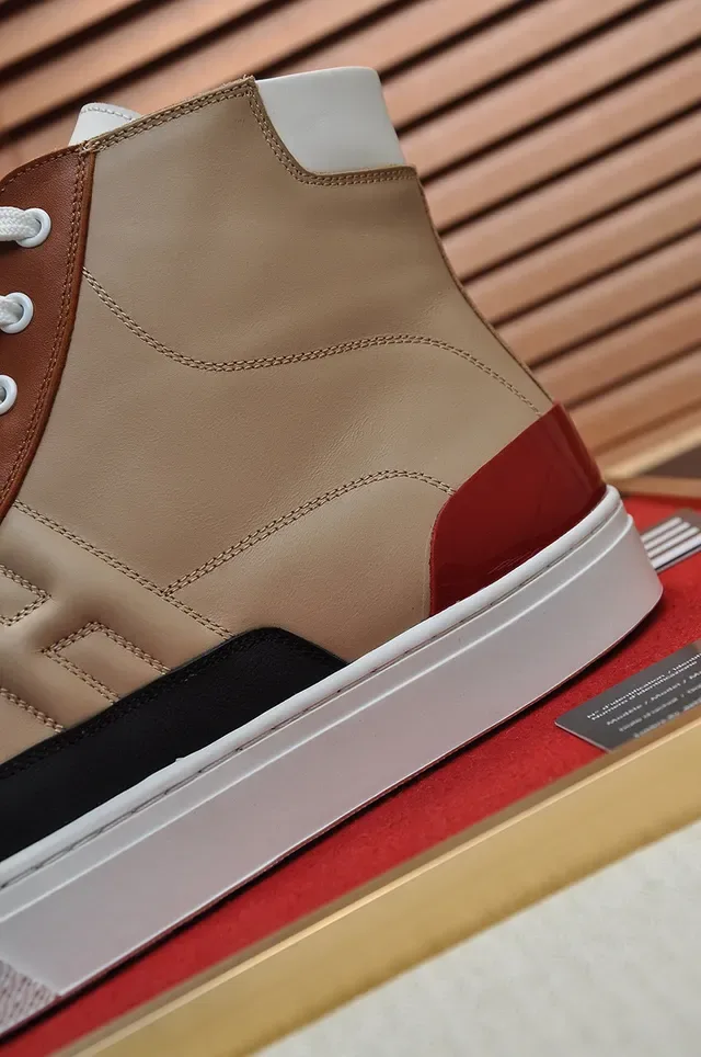 Hermès White Brown High-Top Leather-Panelled Sneakers 2