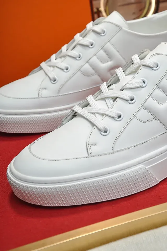 Hermès White Brown Leather Low-Top Quilted H-Stitching Sneakers 4