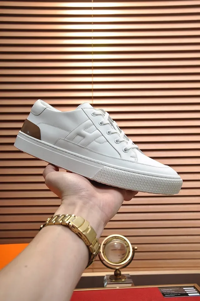 Hermès White Brown Leather Low-Top Quilted H-Stitching Sneakers 8
