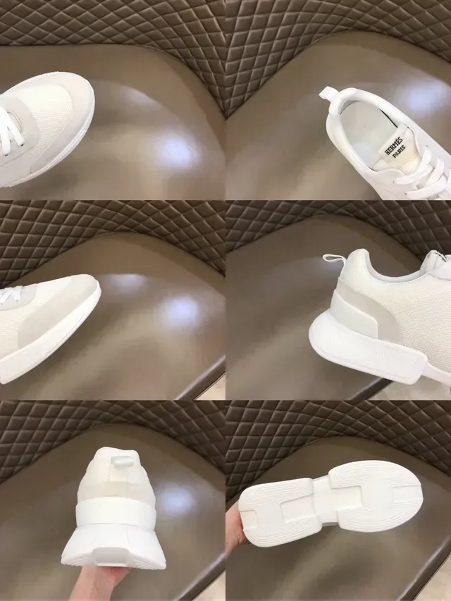Hermès White Mesh and Suede Lifestyle Sneakers 2