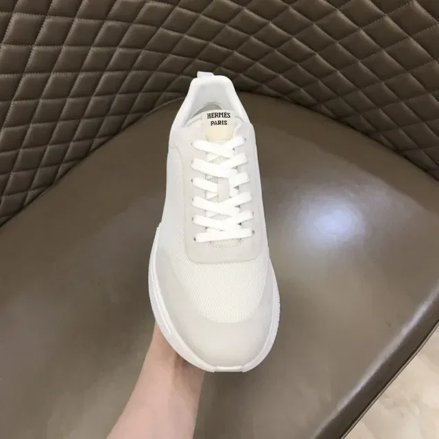 Hermès White Mesh and Suede Lifestyle Sneakers 4
